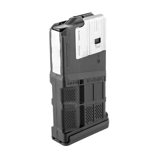 The Lancer Systems L7AWM .308 magazine features lightweight polymer, steel feed lips for enhanced reliability, and a switchable drain lock for versatile conditions.