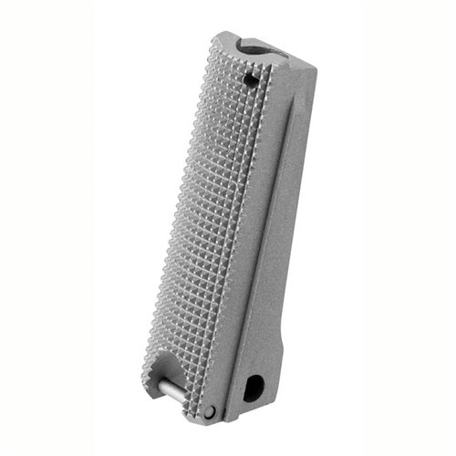 Upgrade your 1911 with the Fusion Pro-Series Stainless Mainspring Housing, featuring a checkered back, lanyard loop, and precision CNC machined for durability.