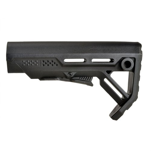 The Strike Industries AR-15 MOD1 Stock is a lightweight, collapsible buttstock with QD sling points, enhanced cheek weld, and adjustable length of pull.