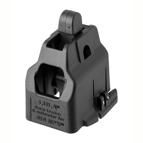 The SIG SAUER MPX LULA 9MM Magazine Loader simplifies loading and unloading, reduces thumb pain, prolongs magazine life, and is lightweight and durable.