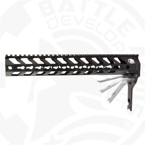 The 556 SWITCH™ Rail – B.A.D Edition features a lightweight 6061-T6 aluminum design, M-LOK and Keymod compatibility, and an easy-to-remove clamp system.