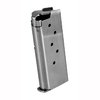 The Kimber Micro 9mm 6RD magazine offers precision and performance with stainless steel construction and a sleek silver finish, ensuring reliability in every shot.