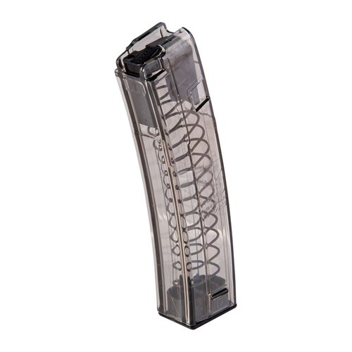 ETS translucent polymer 9mm MP5 magazines offer lightweight durability, easy disassembly, and creep resistance, ensuring reliable performance for duty and practice.