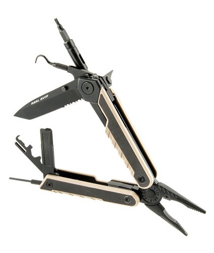 The Real Avid AR15 X-Frame Tool offers essential maintenance tools, including carbon scrapers, pliers, and a 12-bit driver, all in a compact, corrosion-resistant design.