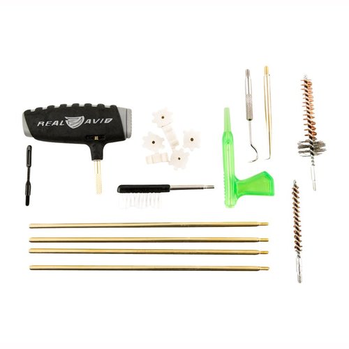 The Real Avid Gun Boss Pro AR15 Cleaning Kit offers essential tools, including a 29-inch rod, 50 patches, and star chamber pads, ensuring thorough cleaning of your rifle.