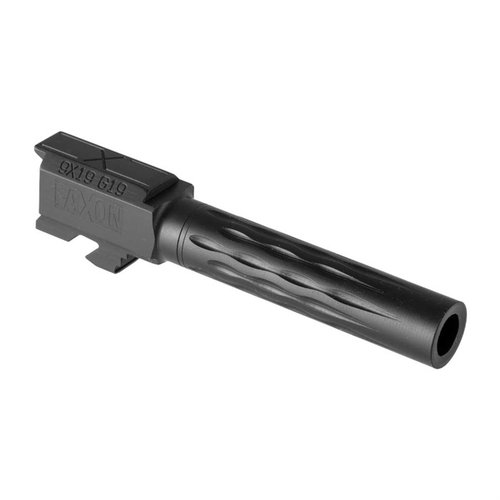 Upgrade your Glock 19® with Faxon's Flame Match Barrel, featuring heat-dissipating flutes, superior accuracy, and a drop-in fit for easy installation.
