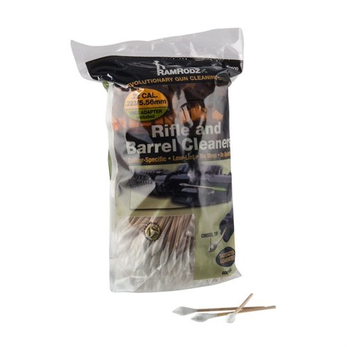 Achieve a deep clean for your .223/5.56mm rifles with RamRodz's absorbent, low-lint cotton swabs featuring a chisel tip and flexible bamboo handle.