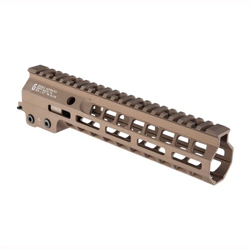 The Geissele MK14 Super Modular Rail offers a slim profile, ample M-LOK slots, a full-length Picatinny rail, and a robust free-float barrel nut for enhanced versatility.