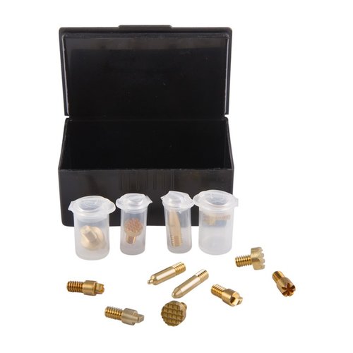 Customize your polymer-frame firearms with the Oregon Trail Defense Deluxe Stippling Tip Kit, featuring 12 brass tips for diverse textures and a durable storage box.