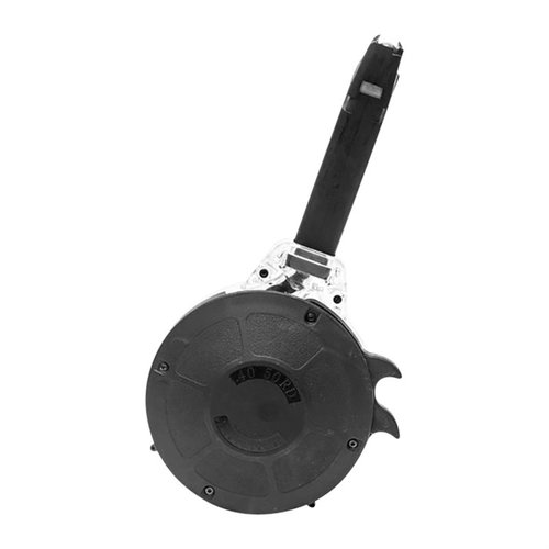 The KCI 50RD Drum Magazine for Glock 22/23 offers high-capacity, durable construction, and a quick load lever for fast reloading, perfect for .40 S&W firearms.