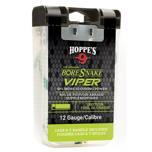The HOPPES Shotgun Viper Bore Snake cleans, scrubs, and lubricates in one step, featuring 50% more scrubbing surface and a protective bore guide for superior maintenance.