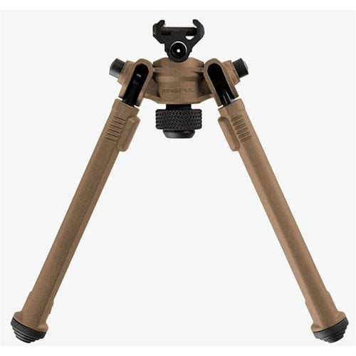 The Magpul Picatinny Bipod offers rapid one-handed adjustments, rugged construction, 50° tilt, 40° pan, and is lightweight at just 11 oz., perfect for versatile shooting.