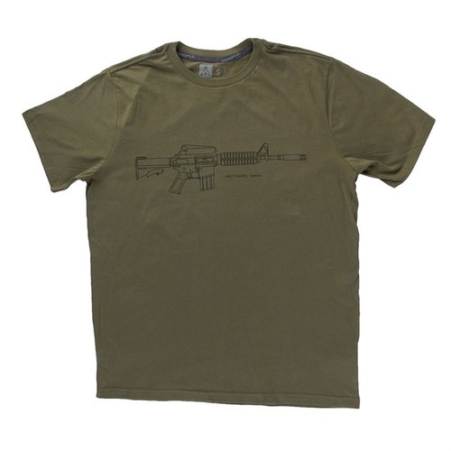 Experience ultimate comfort with the Brownells Retro Carbine T-shirt, featuring 100% soft ring spun cotton, pre-shrunk design, and exclusive Cut-N-Sew construction.