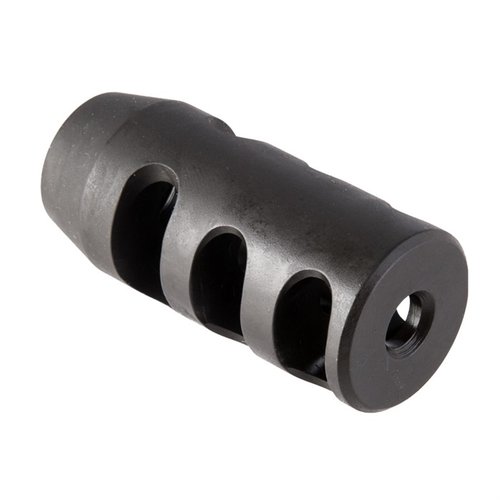 The AR-15 Miculek Compensator reduces recoil and muzzle climb with its six ports and baffles, crafted from durable 4140 steel for optimal performance.