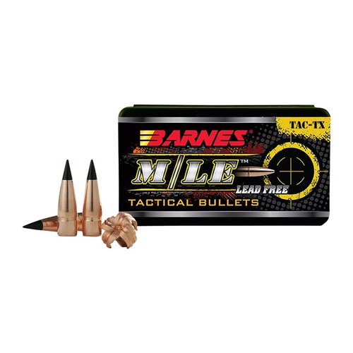 Experience unmatched accuracy with BARNES TAC-TX™ 30 Caliber bullets, featuring all-copper construction for controlled expansion and superior weight retention.