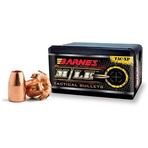 The BARNES M/LE TAC-XP 357 Magnum bullets offer 100% copper construction for lead-free environments, ensuring weight retention and straight tracking through barriers.