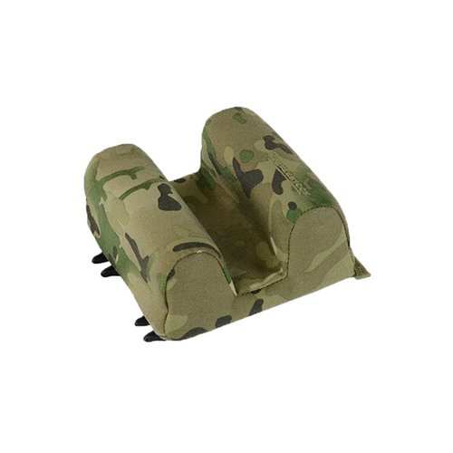 The Eberlestock Pack-Mountable Shooting Rest is ultralight, attaches easily to MOLLE panels, and offers optimal elevation for quick and stable shooting in the field.