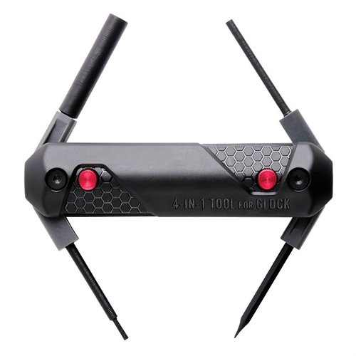 The Real Avid 4-in-1 Tool for Glock® offers sleek design, ergonomic grip, and four essential tools for easy disassembly, sight adjustments, and maintenance.