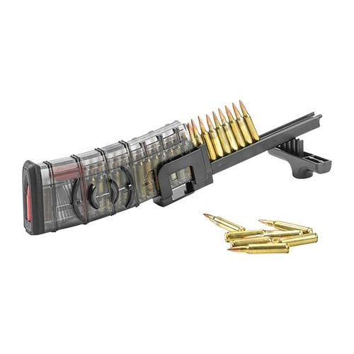 The Elite Tactical Systems C.A.M. Universal Loader makes loading magazines for popular rifles easy and efficient, reducing thumb strain and accommodating various calibers.