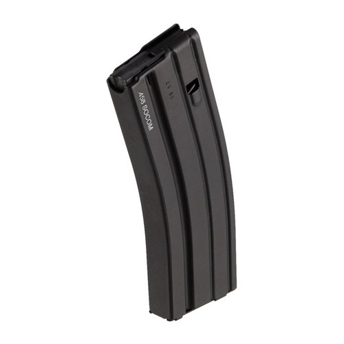 .458 SOCOM magazines from D&H Industries offer reliable performance for AR-15 rifles, crafted from durable aluminum with a sleek black finish, available in 10 or 4-round options.