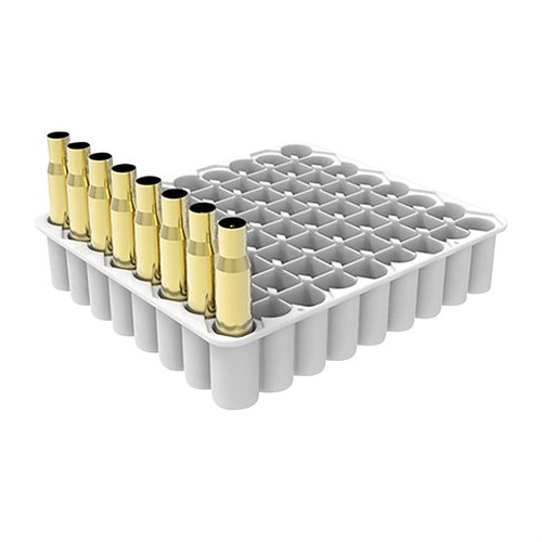 The LEE Precision 50 BMG Loading Block is durable HDPE, holds 72 cases and reloading dies, features built-in handles, and has holes for easy storage.