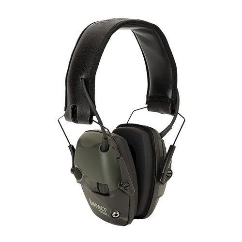 The Howard Leight Impact Sport Electronic Earmuffs provide lightweight hearing protection, amplify sounds to 82 dB, and feature AUX input for audio connectivity.