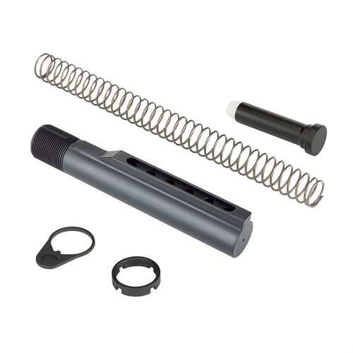 Upgrade your AR-15 with the Military-Spec Buffer Tube Assembly, featuring durable 6061 T6 aluminum, steel castle nut, and a lifetime warranty for reliability.