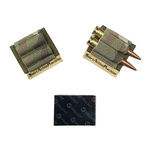 The SAP Two Round Holder keeps two extra rounds accessible on your rifle, featuring strong Velcro attachment and compatibility with various case diameters.