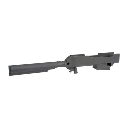 Enhance your Ruger PC Carbine Takedown with this lightweight 6061 aluminum chassis, featuring a six-position stock tube, waterproof storage, and easy installation.