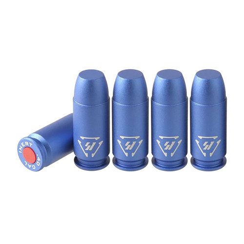 The Strike Industries Aluminum Dummy Rounds are precision machined, bright blue for safety, protecting your firing pin and enhancing dry fire practice with realistic feeding.