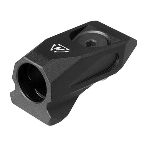 The Strike Industries Link Angled QD Mount offers easy installation at 30 degrees, compatibility with KeyMod and MLOK, and an unobtrusive design for optimal firearm handling.