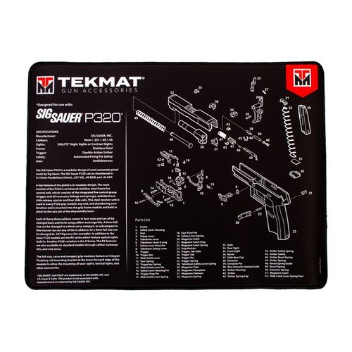The TekMat Ultra 20 Pistol Cleaning Mat is waterproof, scratchproof, and features detailed diagrams for easy firearm disassembly and parts identification.
