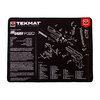 The TekMat Ultra 20 Pistol Cleaning Mat is waterproof, scratchproof, and features detailed diagrams for easy firearm disassembly and parts identification.