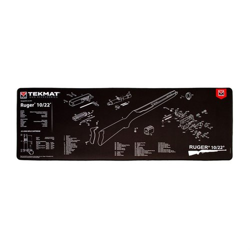 The TekMat Ultra 44 Long Gun Cleaning Mat offers a waterproof, scratchproof surface with your rifle's schematic, ensuring efficient maintenance and easy part identification.