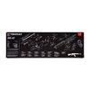The TekMat Ultra 44 Long Gun Cleaning Mat features waterproof, scratchproof, and chemical-resistant properties, plus a detailed schematic for easy firearm maintenance.