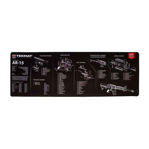 The TekMat Ultra 44 Long Gun Cleaning Mat features waterproof, scratchproof design with your rifle's schematic, ensuring easy maintenance and part identification.