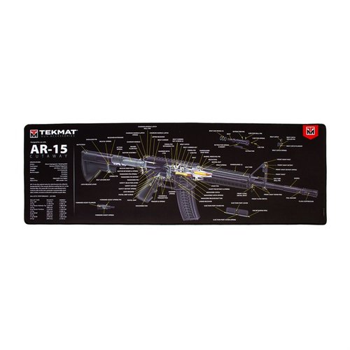 The TekMat Ultra 44 Long Gun Cleaning Mat features waterproof, scratchproof fabric with a detailed schematic, ensuring optimal maintenance for your firearm.