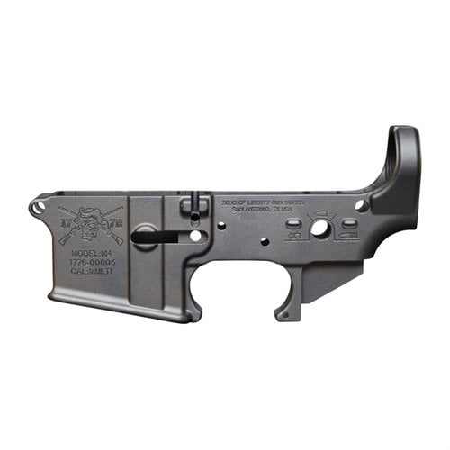 The SOLGW AR-15 Angry Patriot lower receiver features mil-spec 7075-T6 construction, precise machining for superior fit, and a durable matte black anodized finish.