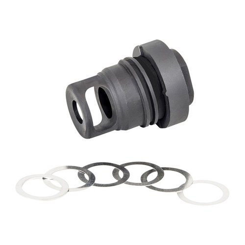 The YHM Mini QD Muzzle Brake is compact, lightweight, suppressor-compatible, and ideal for competition, featuring a Melonite-QPQ finish and shim set for timing.