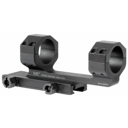 The Midwest Industries AR-15 G2 30MM Scope Mount features 20MOA elevation, durable construction, and a forward offset for optimal eye relief, perfect for long-range shooting.