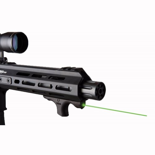 Experience the HS1™: the first AR hand stop with a green laser, M-Lok mounting, dual activation buttons, and adjustable windage/elevation for precise aiming.