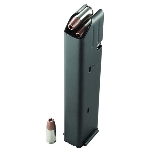 The C-Products DURAMAG SS 9mm magazine features a durable 410 stainless steel body, EverFlex anti-fatigue spring, and feeds reliably with various 9×19 ammo.