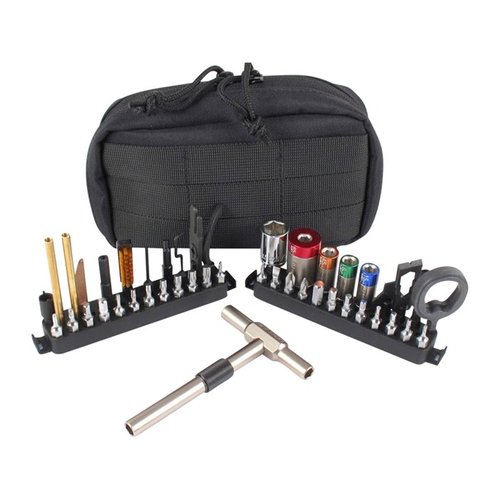The Works Gunsmithing Kit offers precision torque adjustments, ergonomic tools, and a comprehensive bit set, making firearm maintenance efficient and comfortable.