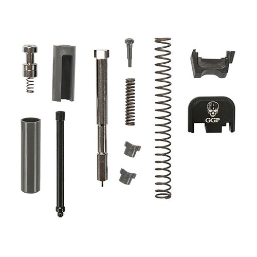 The GGP Slide Completion Kit offers unmatched reliability with 17-4 PH stainless steel components, compatible with 9mm GGP-17/19 and Glock Gen 1-4 slides.