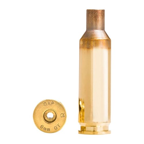 Experience unmatched performance with Alpha Munitions 6mm GT Brass, featuring optimized case head technology for durability and consistency in precision shooting.