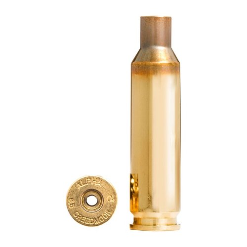 Alpha Munitions 6.5mm Creedmoor brass features OCD technology for enhanced durability, available in Large or Small Rifle pockets, and comes in protective 100 count cases.