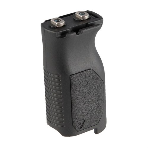 The Strike Industries AR-15 Angled Grip offers an 86° angle, built-in cable management, enhanced stability, and textured surfaces for improved control and manipulation.