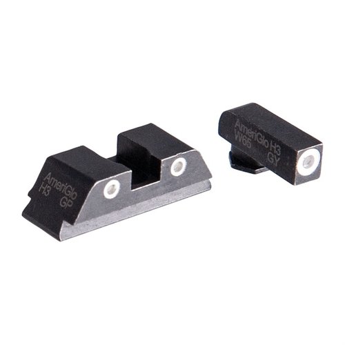 Upgrade your Glock with AmeriGlo Classic Night Sights featuring white outlined green Tritium vials for enhanced visibility in low light conditions.