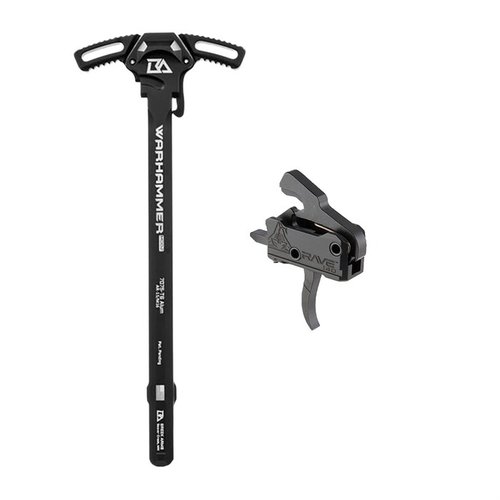Upgrade your AR-15 with the RISE RA-140 RAVE Trigger for a smooth 3.5-lb pull and the WARHAMMER MOD2 Charging Handle for enhanced durability and reduced gas blowback.
