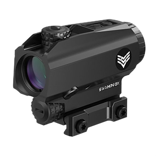 The Swampfox Blade 1x25mm Prism Sight offers quick target acquisition, Bullet Rise Compensating reticle, and Auto-On Shake N’ Wake for home defense and law enforcement.
